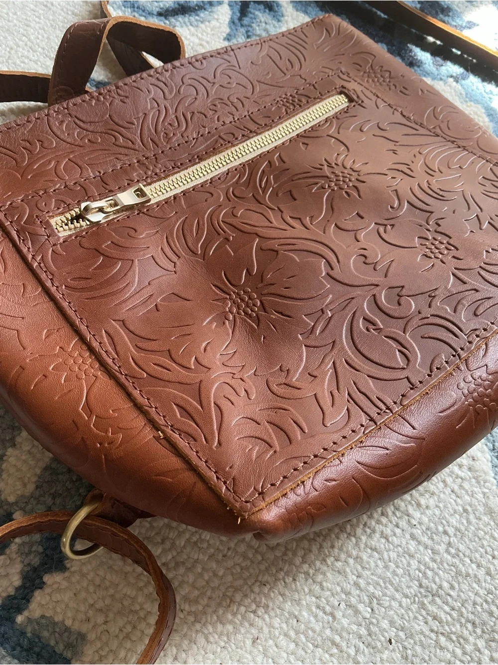 Portland Leather Goods, ‘Almost Perfect’ Embossed Leather Tote Backpack inMeadow